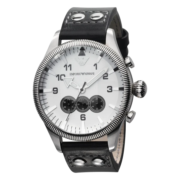 Armani Quartz Kronograf Läderarmband Vit