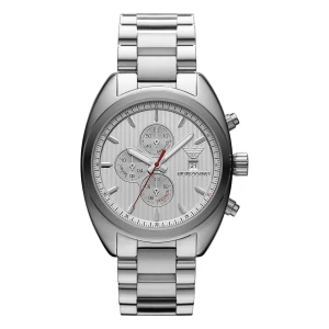 Armani Quartz Kronograf Randig Urtavla Stållänk Silver