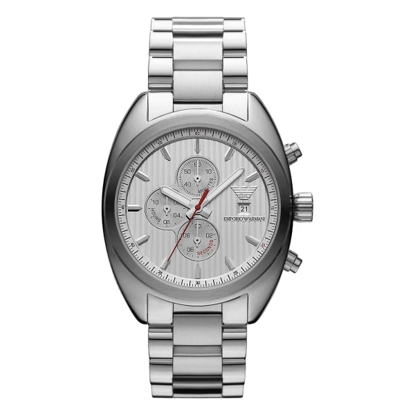 Armani Quartz Kronograf Randig Urtavla Stållänk Silver