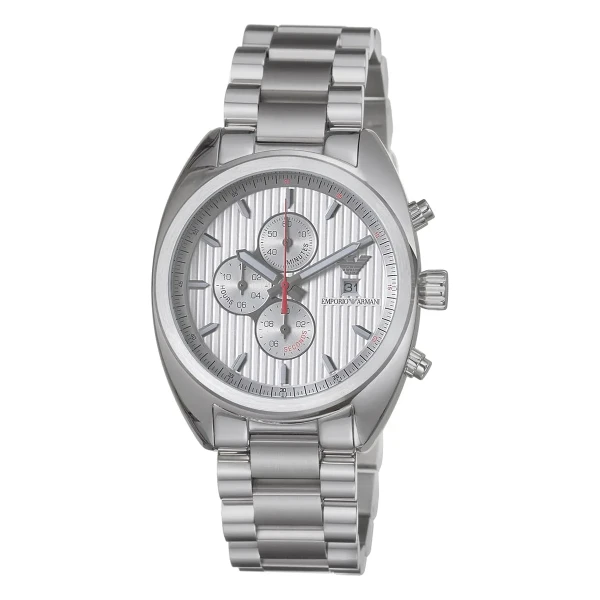 Armani Quartz Kronograf Randig Urtavla Stållänk Silver