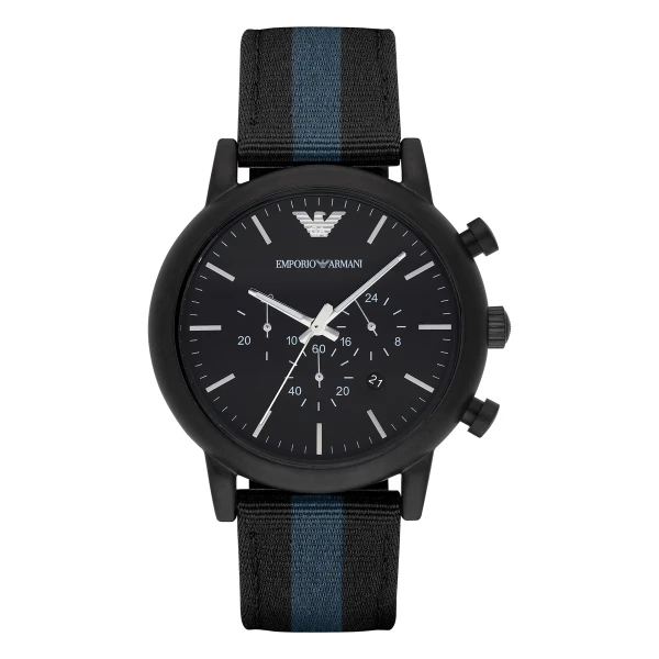 Armani Quartz Kronograf Randigt Textilarmband Svart