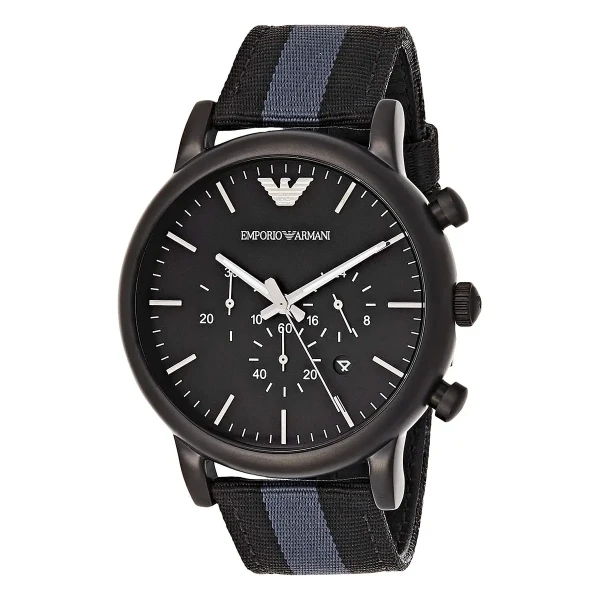 Armani Quartz Kronograf Randigt Textilarmband Svart