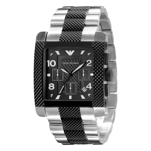 Armani Quartz Kronograf Rektangulär Tvåfärgad Stållänk Svart
