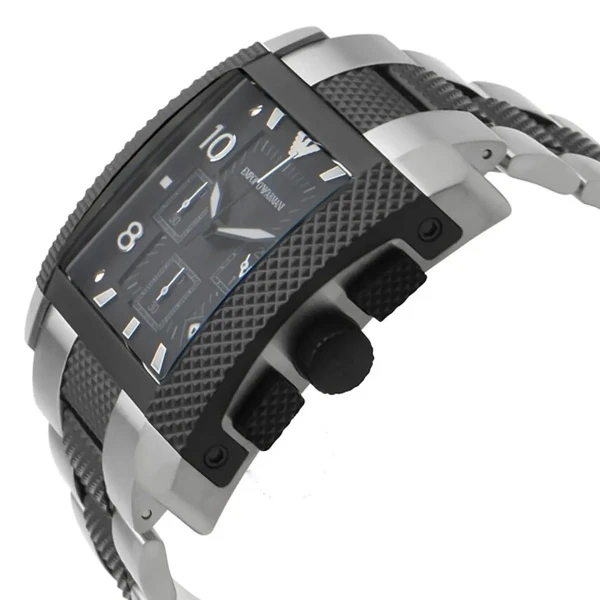 Armani Quartz Kronograf Rektangulär Tvåfärgad Stållänk Svart
