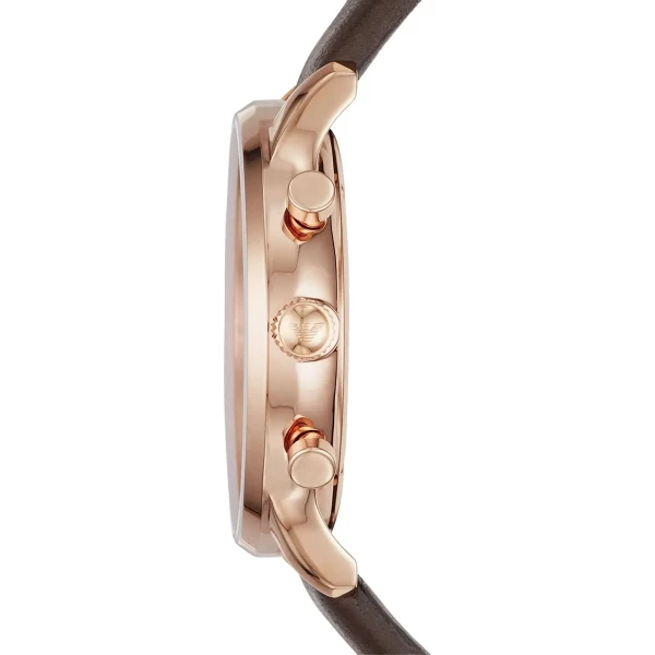 Armani Quartz Kronograf Roséguldfärgad Boett Läderarmband Vit
