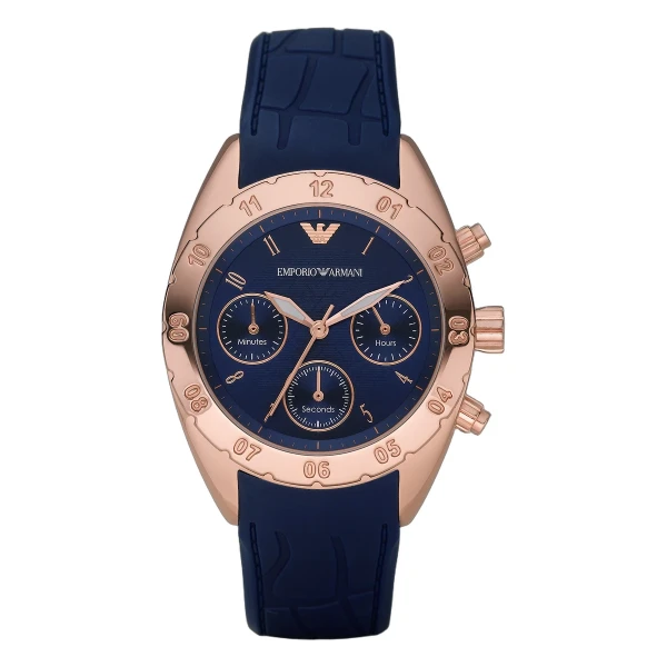 Armani Quartz Kronograf Roséguldfärgad Boett Silikonarmband Blå