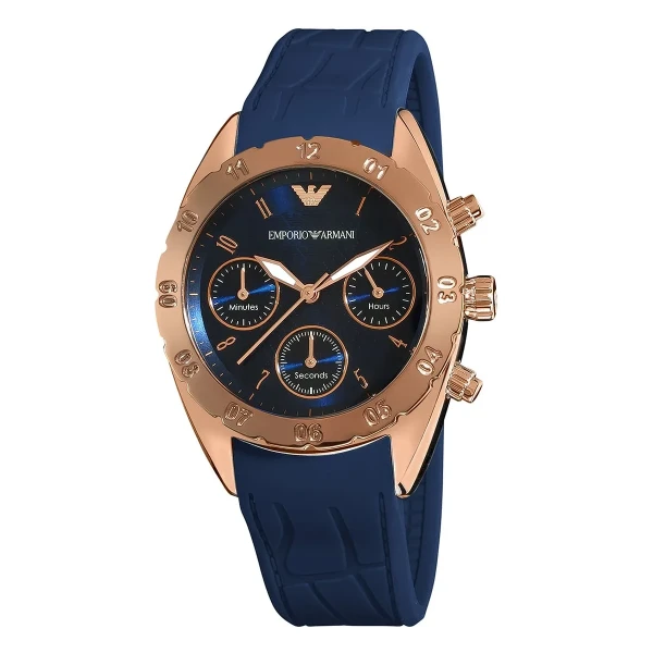 Armani Quartz Kronograf Roséguldfärgad Boett Silikonarmband Blå