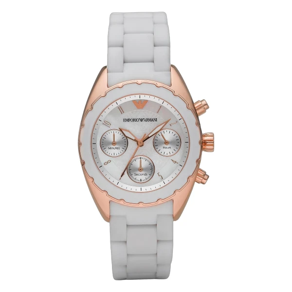 Armani Quartz Kronograf Roséguldfärgad Boett Stållänk Vit