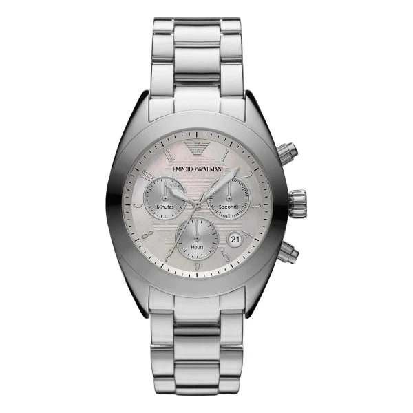 Armani Quartz Kronograf Stållänk Pärlemor