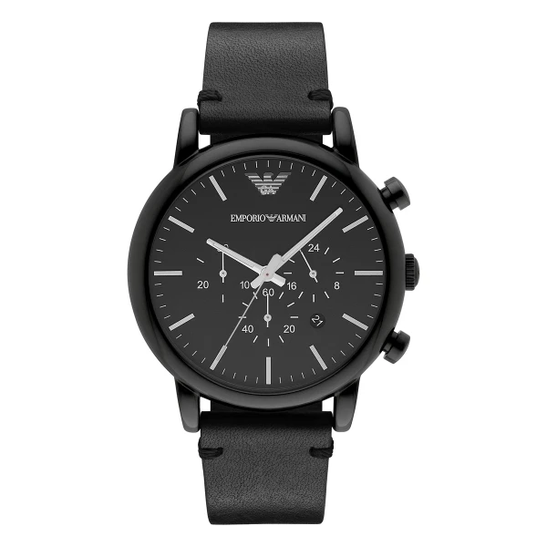 Armani Quartz Kronograf Svart Boett Läderarmband Svart