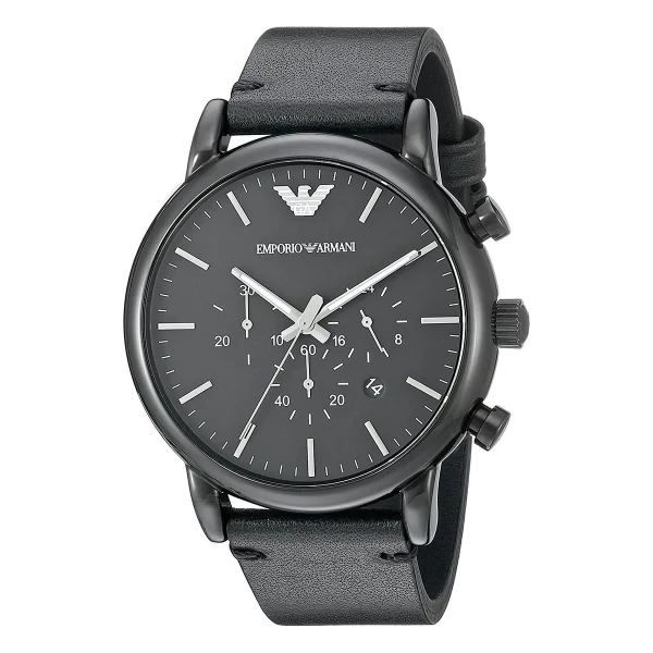 Armani Quartz Kronograf Svart Boett Läderarmband Svart
