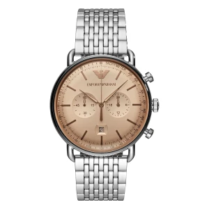 Armani Quartz Kronograf Takometer Stållänk Beige