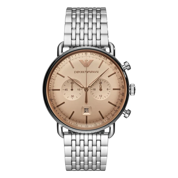 Armani Quartz Kronograf Takometer Stållänk Beige