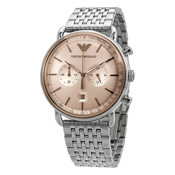Armani Quartz Kronograf Takometer Stållänk Beige