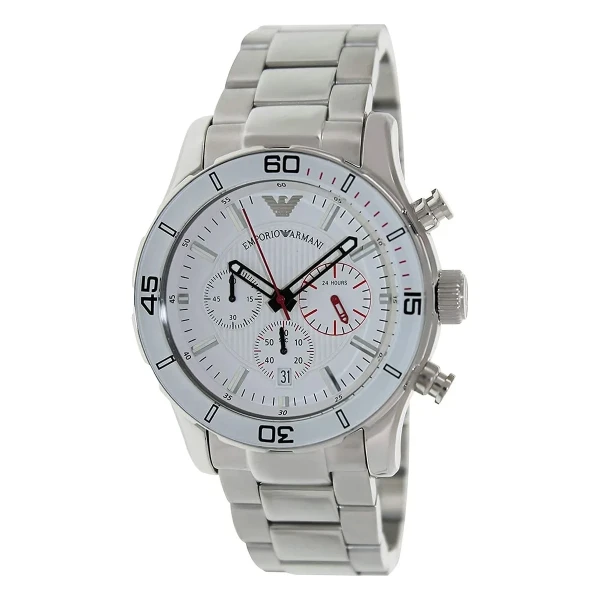 Armani Quartz Kronograf Vit Lunett Stållänk Vit