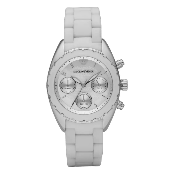 Armani Quartz Kronograf Vitt Silikonarmband Silver