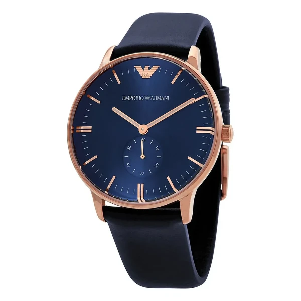 Armani Quartz Liten Sekundvisare Roséguldfärgad Boett Läderarmband Blå