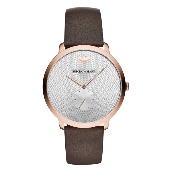 Armani Quartz Liten Sekundvisare Roséguldfärgad Boett Läderarmband Silver