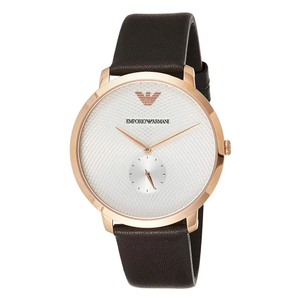 Armani Quartz Liten Sekundvisare Roséguldfärgad Boett Läderarmband Silver