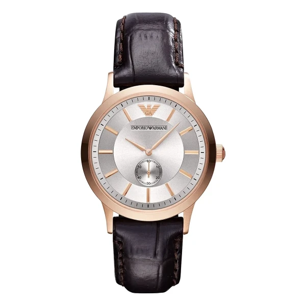 Armani Quartz Roséguldfärgad Boett Brunt Läderarmband Silver
