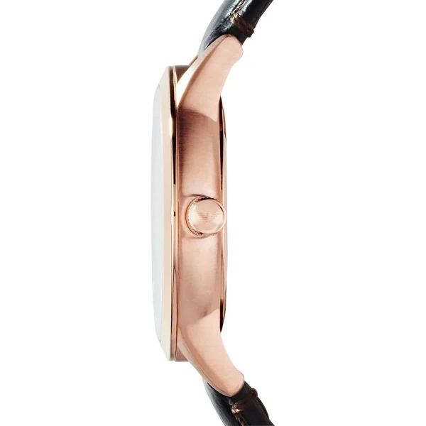 Armani Quartz Roséguldfärgad Boett Brunt Läderarmband Silver