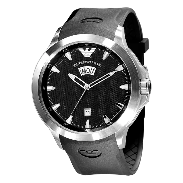 Armani Quartz Silverfärgad Boett Gummiarmband Svart