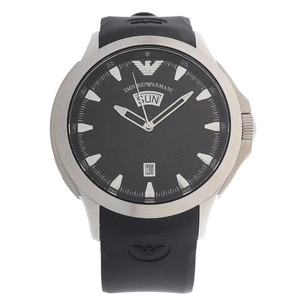 Armani Quartz Silverfärgad Boett Gummiarmband Svart