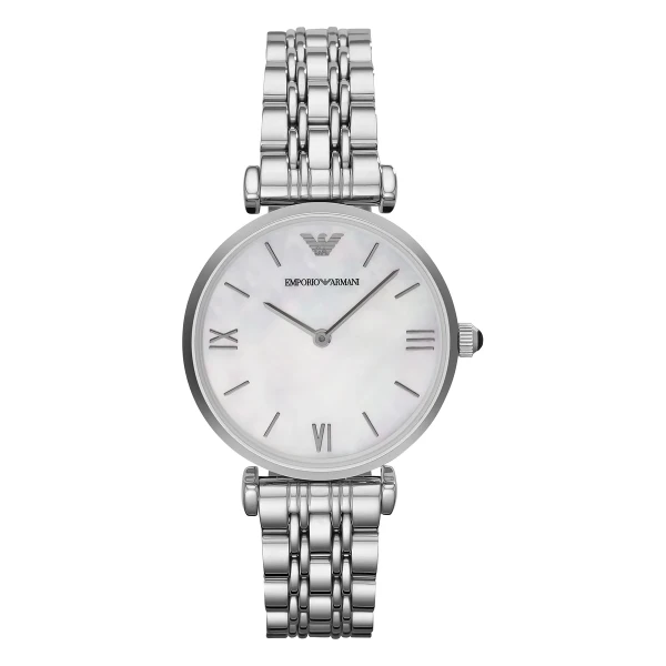 Armani Quartz Stållänk Vit Pärlemor