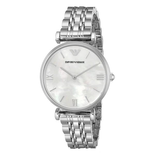 Armani Quartz Stållänk Vit Pärlemor