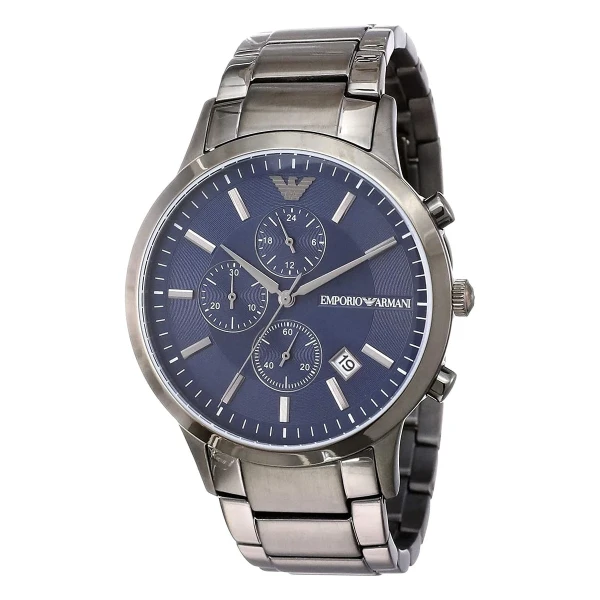 Armani Renato Quartz Kronograf Gunmetal Stållänk Blå