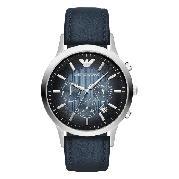 Armani Renato Quartz Kronograf Läderarmband Blå