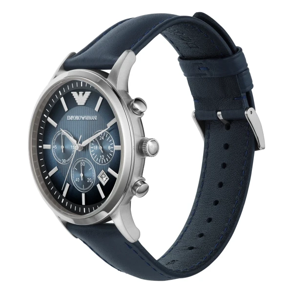 Armani Renato Quartz Kronograf Läderarmband Blå