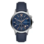 Armani Renato Quartz Kronograf Roséguldsdetaljer Läderarmband Blå