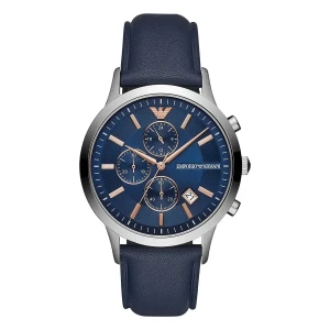 Armani Renato Quartz Kronograf Roséguldsdetaljer Läderarmband Blå