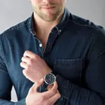 Armani Renato Quartz Kronograf Roséguldsdetaljer Läderarmband Blå
