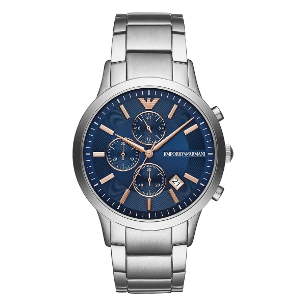Armani Renato Quartz Kronograf Roséguldsdetaljer Stållänk Blå