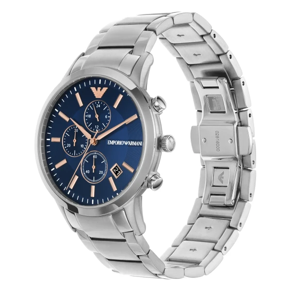 Armani Renato Quartz Kronograf Roséguldsdetaljer Stållänk Blå