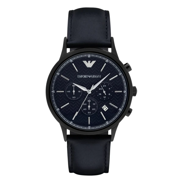 Armani Renato Quartz Kronograf Svart Boett Läderarmband Blå