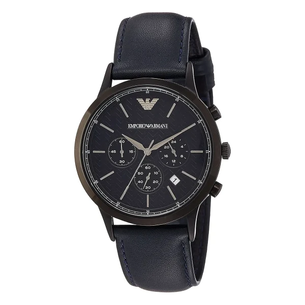 Armani Renato Quartz Kronograf Svart Boett Läderarmband Blå