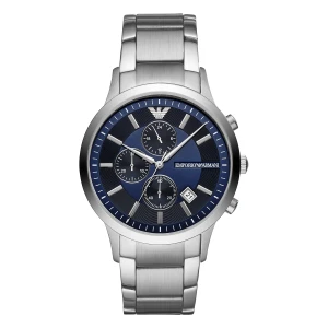 Armani Renato Quartz Kronograf Svarta Delurtavlor Stållänk Blå