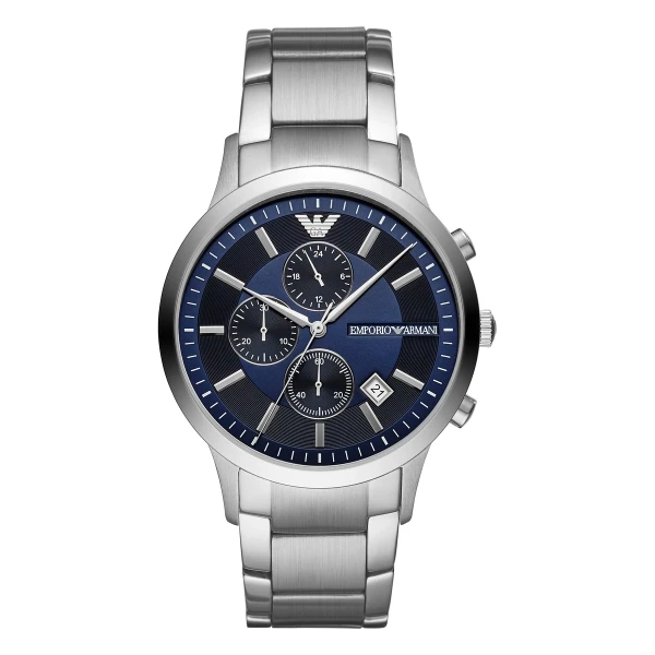 Armani Renato Quartz Kronograf Svarta Delurtavlor Stållänk Blå