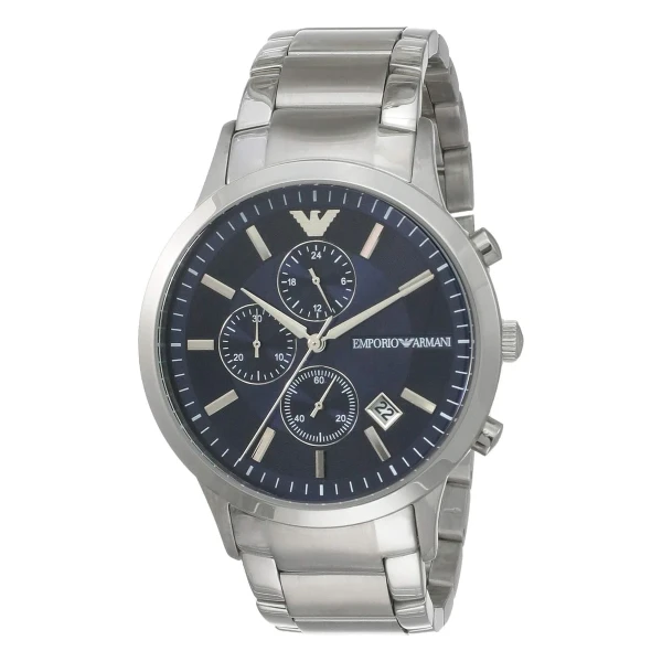 Armani Renato Quartz Kronograf Svarta Delurtavlor Stållänk Blå