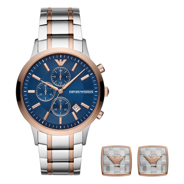 Armani Renato Quartz Kronograf Tvåfärgad Stållänk Blå