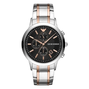 Armani Renato Quartz Kronograf Tvåfärgad Stållänk Svart
