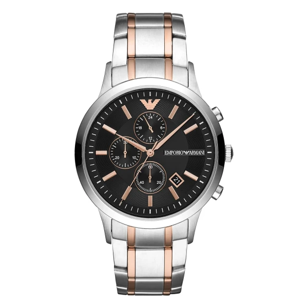 Armani Renato Quartz Kronograf Tvåfärgad Stållänk Svart