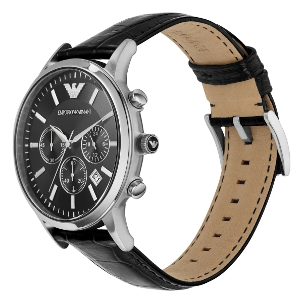 Armani Renato Quartz Läderarmband Svart