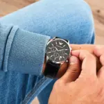Armani Renato Quartz Läderarmband Svart
