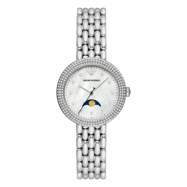 Armani Rosa Quartz Månfas Stållänk Vit Pärlemor