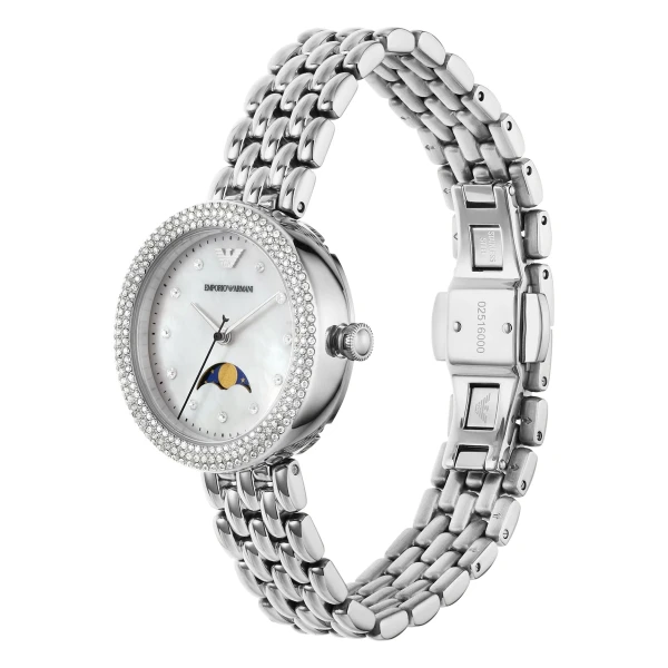 Armani Rosa Quartz Månfas Stållänk Vit Pärlemor