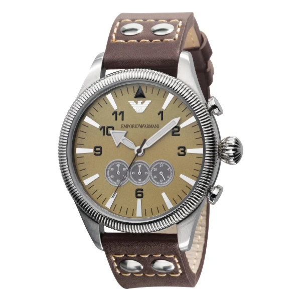 Armani Sportivo Quartz Kronograf Läderarmband Beige